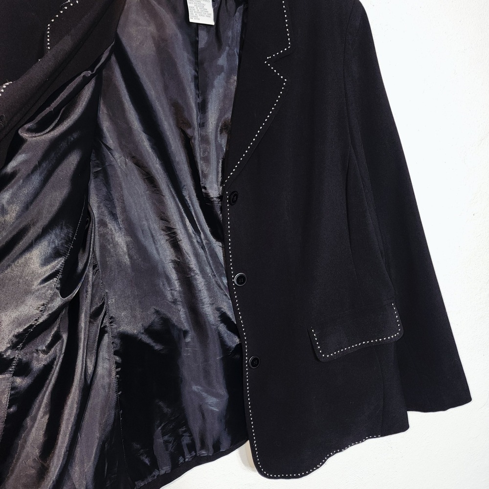Sag Harbor Blazer Jacket 14 Black Vintage Pick Stitch Career Office - Picture 4 of 8